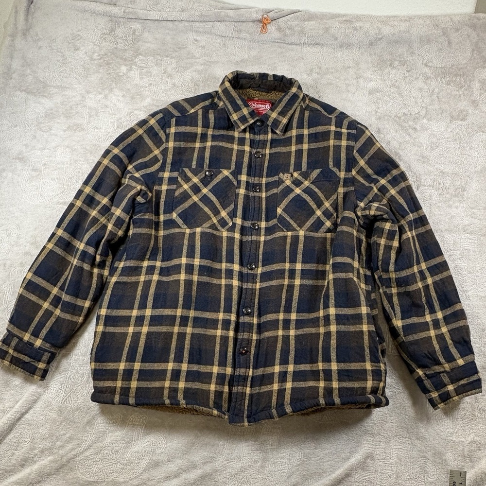 Coleman Sherpa Lined Large Jacket Plaid Fleece Jacket Shacket Workwear Button Up